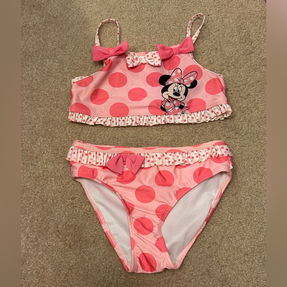 Disney Store Minnie Mouse 2 piece bikini pink polka dot